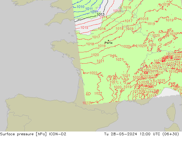 Surface pressure ICON-D2 Tu 28.05.2024 12 UTC