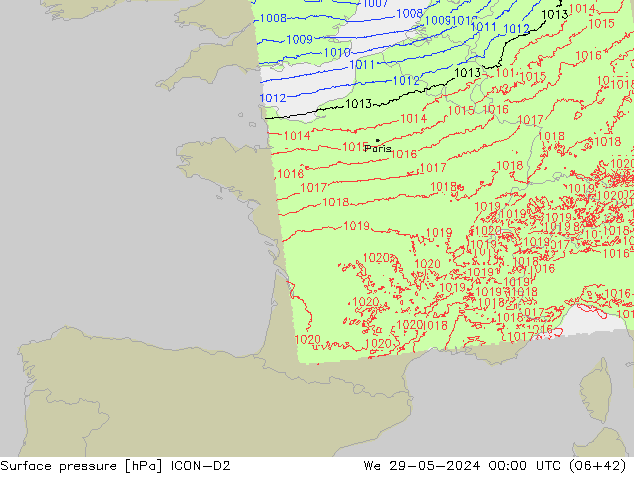 Bodendruck ICON-D2 Mi 29.05.2024 00 UTC