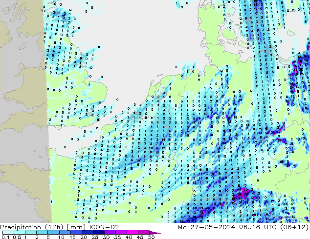 Precipitation (12h) ICON-D2 Mo 27.05.2024 18 UTC