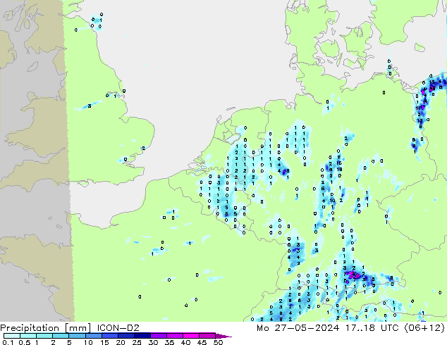 Niederschlag ICON-D2 Mo 27.05.2024 18 UTC