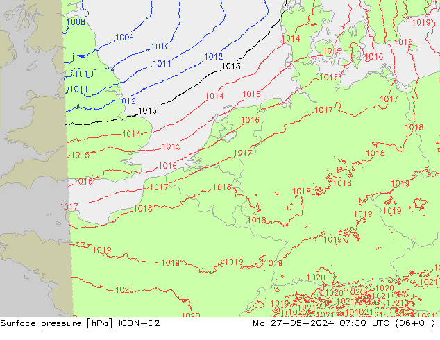 Bodendruck ICON-D2 Mo 27.05.2024 07 UTC