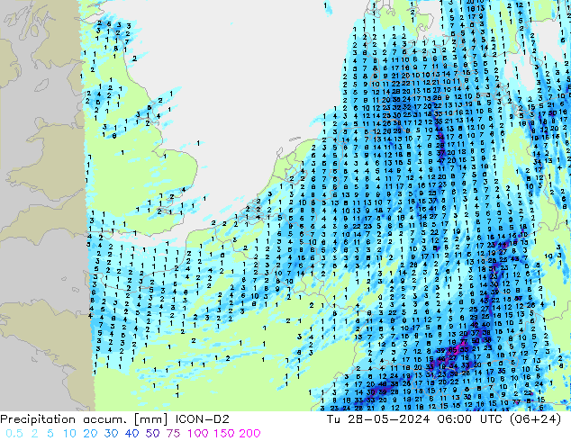 Nied. akkumuliert ICON-D2 Di 28.05.2024 06 UTC