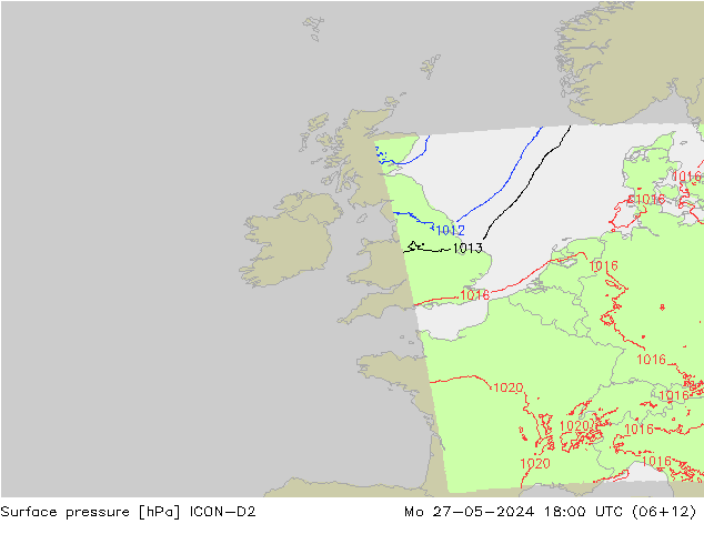 Surface pressure ICON-D2 Mo 27.05.2024 18 UTC