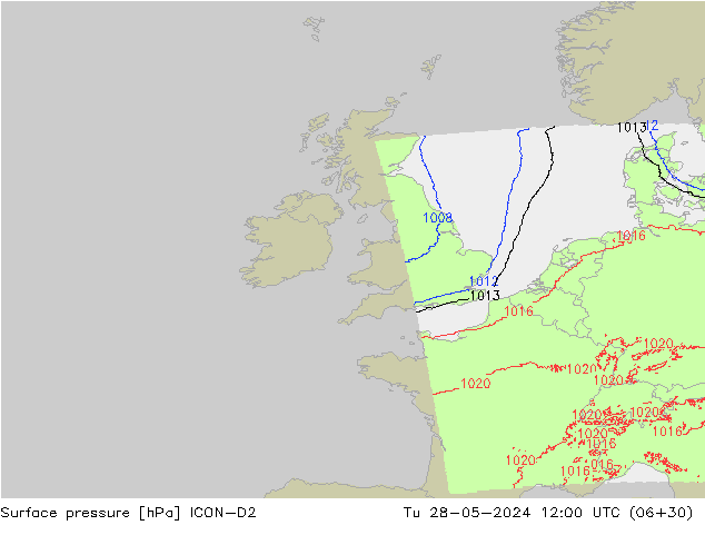 Surface pressure ICON-D2 Tu 28.05.2024 12 UTC