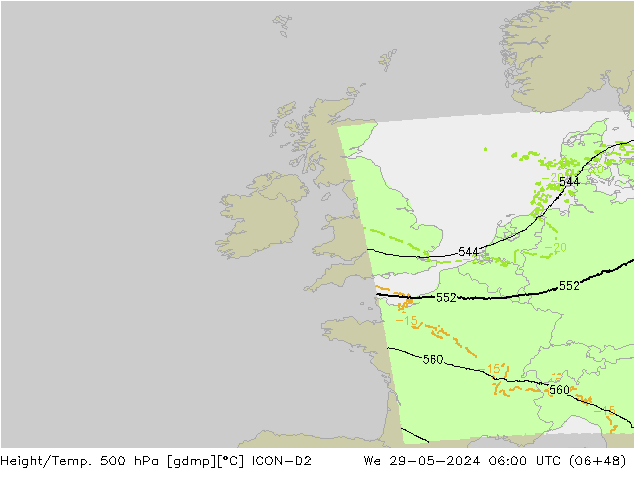 Height/Temp. 500 hPa ICON-D2 We 29.05.2024 06 UTC