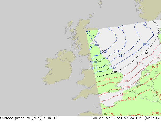 Atmosférický tlak ICON-D2 Po 27.05.2024 07 UTC