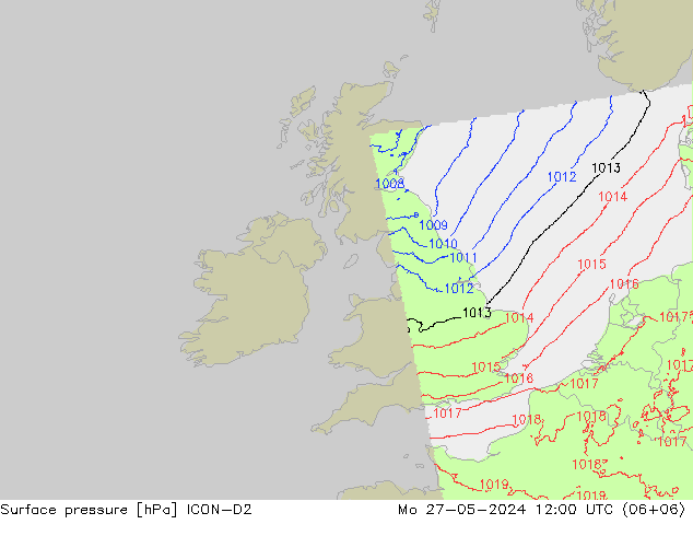 ciśnienie ICON-D2 pon. 27.05.2024 12 UTC