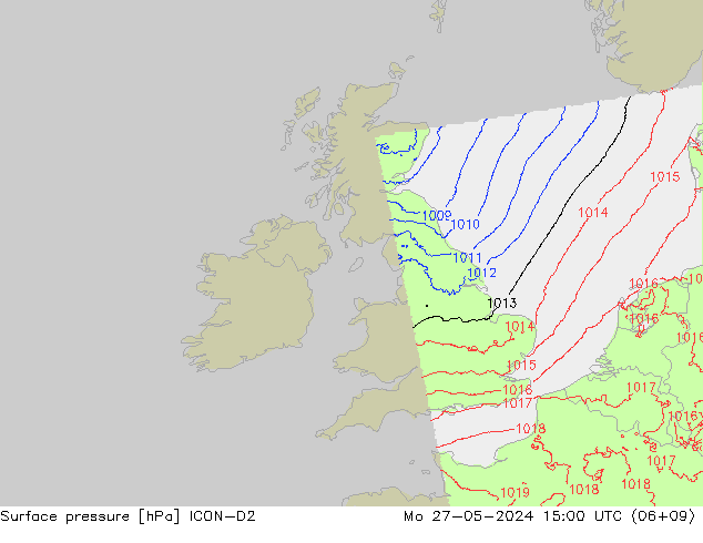 Luchtdruk (Grond) ICON-D2 ma 27.05.2024 15 UTC