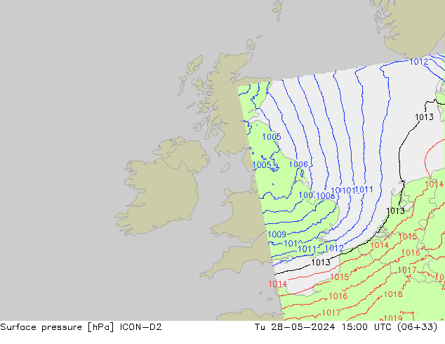 Surface pressure ICON-D2 Tu 28.05.2024 15 UTC