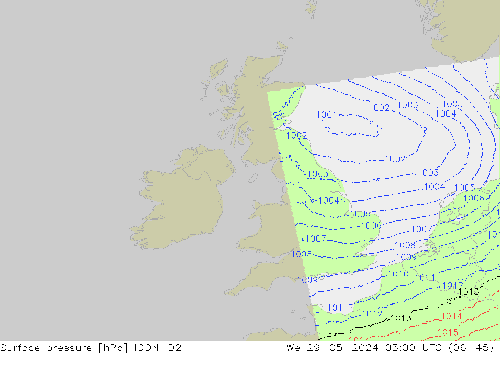 Luchtdruk (Grond) ICON-D2 wo 29.05.2024 03 UTC