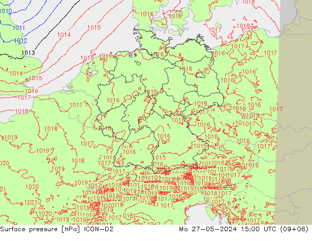 地面气压 ICON-D2 星期一 27.05.2024 15 UTC