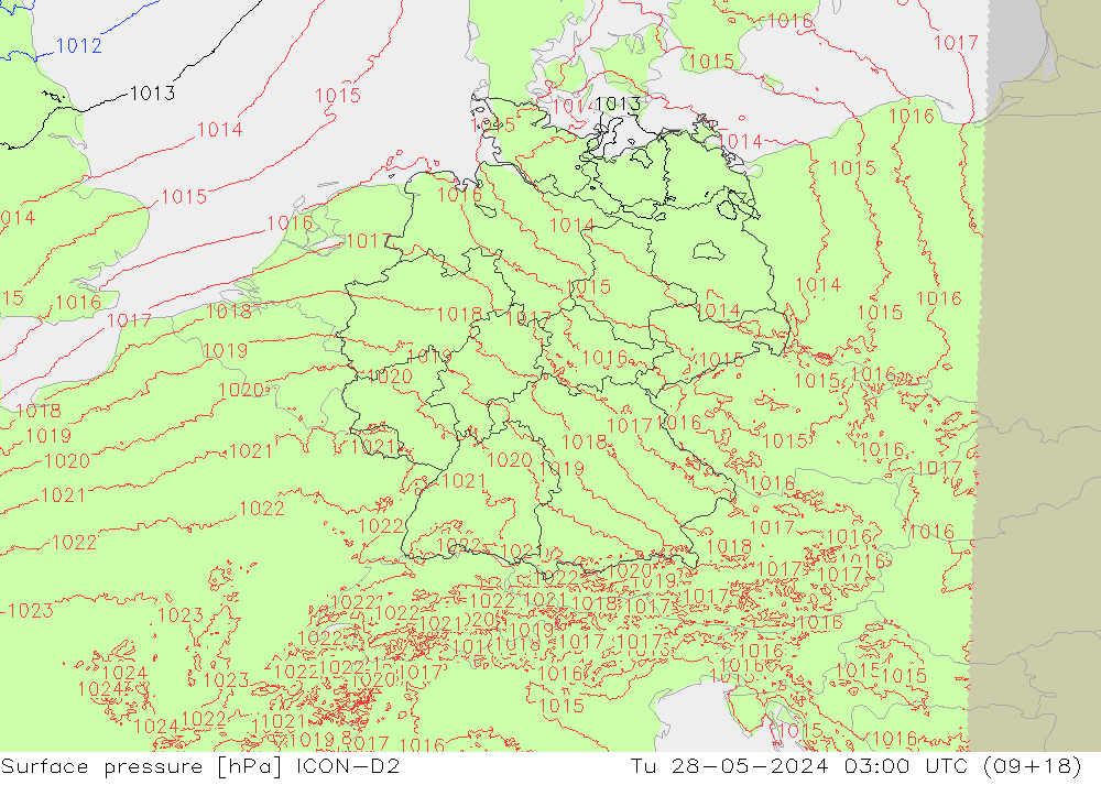 приземное давление ICON-D2 вт 28.05.2024 03 UTC