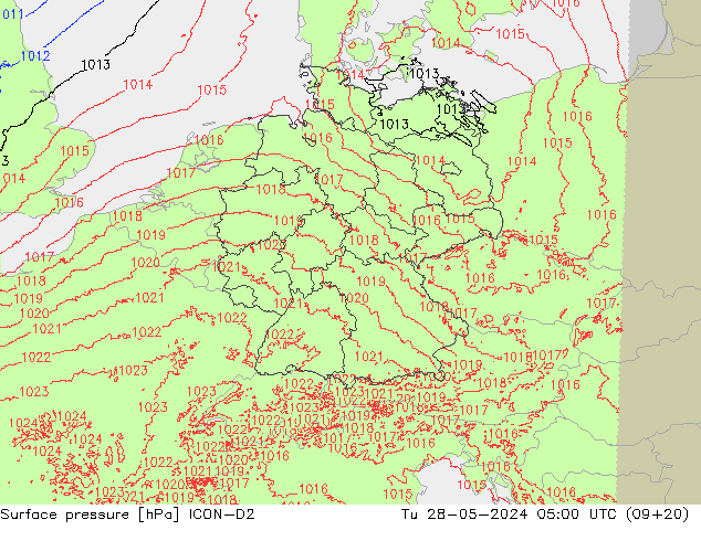 Yer basıncı ICON-D2 Sa 28.05.2024 05 UTC