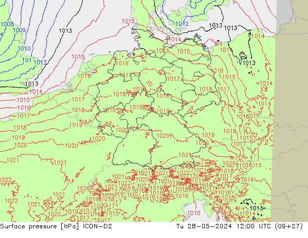 pressão do solo ICON-D2 Ter 28.05.2024 12 UTC