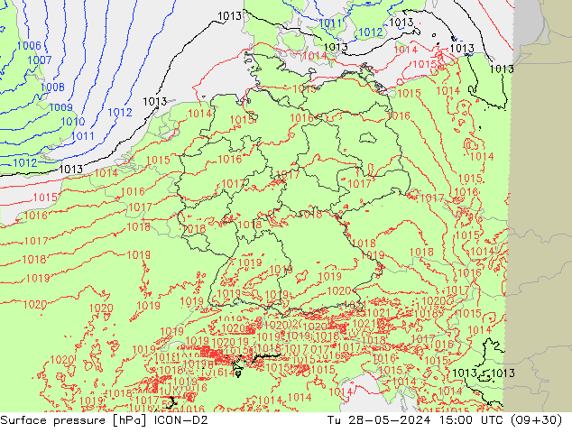 Luchtdruk (Grond) ICON-D2 di 28.05.2024 15 UTC