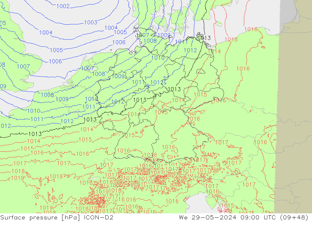 Bodendruck ICON-D2 Mi 29.05.2024 09 UTC