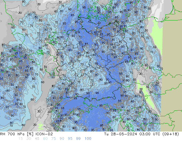 RH 700 hPa ICON-D2 Tu 28.05.2024 03 UTC