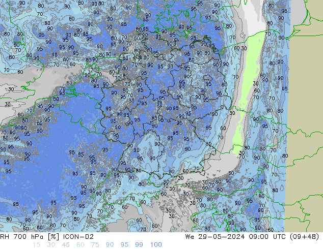 RH 700 hPa ICON-D2 We 29.05.2024 09 UTC