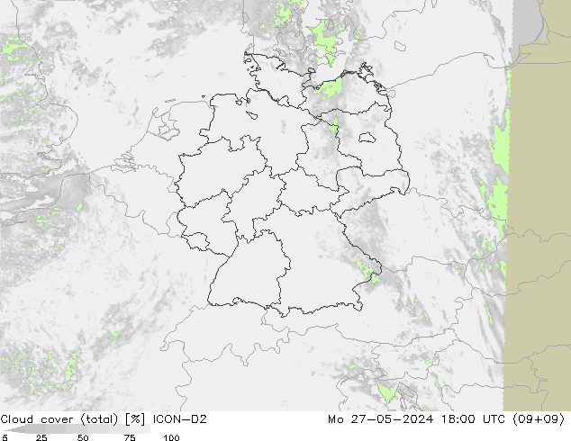 nuvens (total) ICON-D2 Seg 27.05.2024 18 UTC