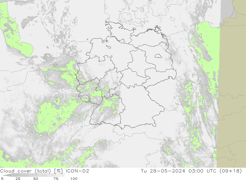 Nuages (total) ICON-D2 mar 28.05.2024 03 UTC