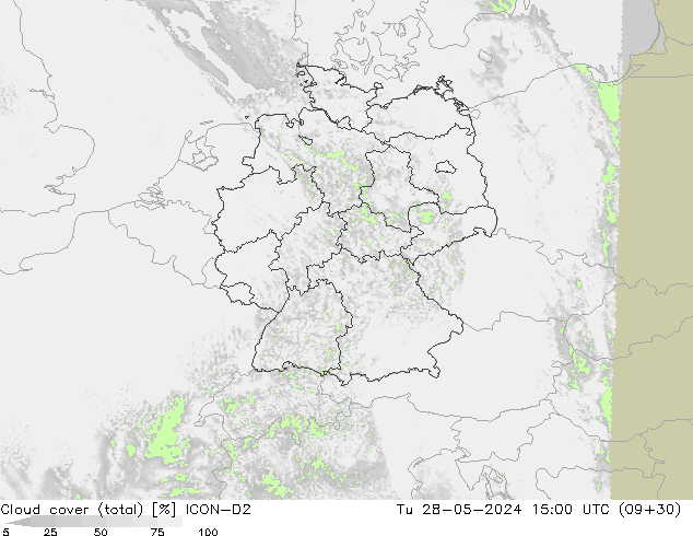 Wolken (gesamt) ICON-D2 Di 28.05.2024 15 UTC