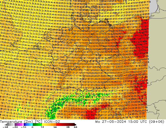 Temperature (2m) ICON-D2 Mo 27.05.2024 15 UTC