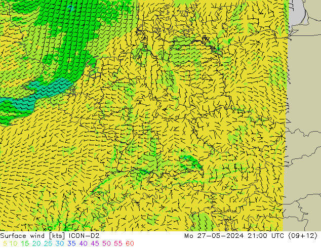 Bodenwind ICON-D2 Mo 27.05.2024 21 UTC