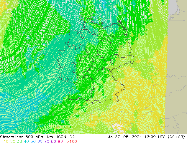 风 500 hPa ICON-D2 星期一 27.05.2024 12 UTC