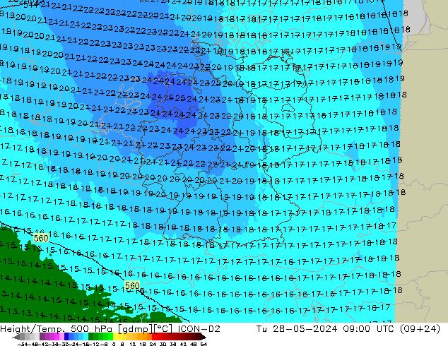 Geop./Temp. 500 hPa ICON-D2 mar 28.05.2024 09 UTC