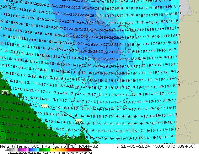 Height/Temp. 500 hPa ICON-D2 Ter 28.05.2024 15 UTC