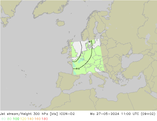 Jet stream/Height 300 hPa ICON-D2 Mo 27.05.2024 11 UTC