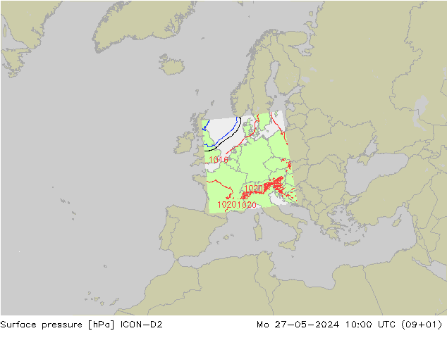 приземное давление ICON-D2 пн 27.05.2024 10 UTC
