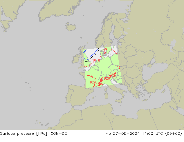 Surface pressure ICON-D2 Mo 27.05.2024 11 UTC