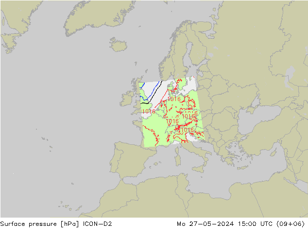 Surface pressure ICON-D2 Mo 27.05.2024 15 UTC