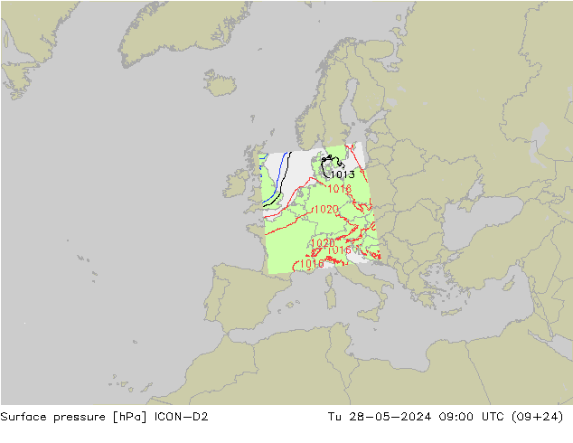 Bodendruck ICON-D2 Di 28.05.2024 09 UTC