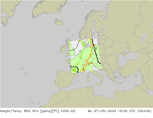 Height/Temp. 850 hPa ICON-D2 Mo 27.05.2024 15 UTC