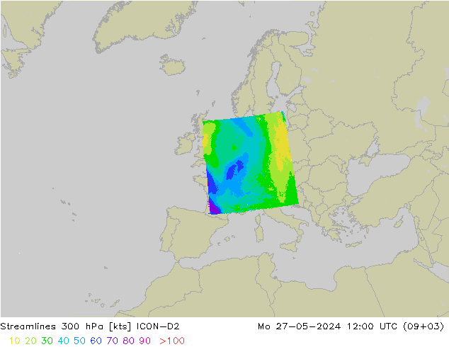 Streamlines 300 hPa ICON-D2 Po 27.05.2024 12 UTC