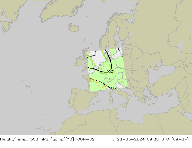 Geop./Temp. 500 hPa ICON-D2 mar 28.05.2024 09 UTC