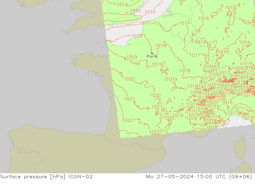 pressão do solo ICON-D2 Seg 27.05.2024 15 UTC