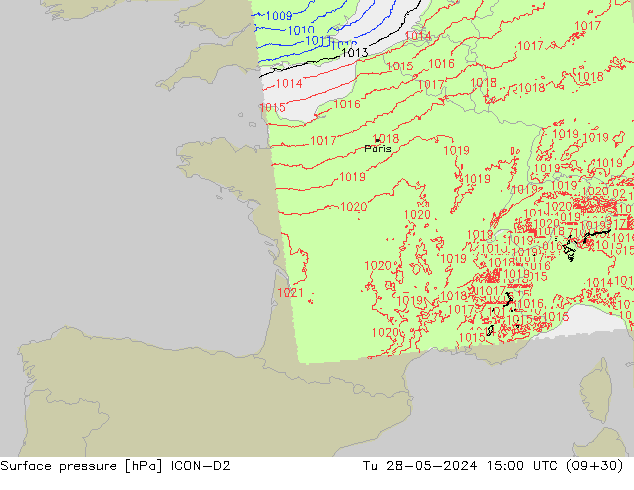 Luchtdruk (Grond) ICON-D2 di 28.05.2024 15 UTC