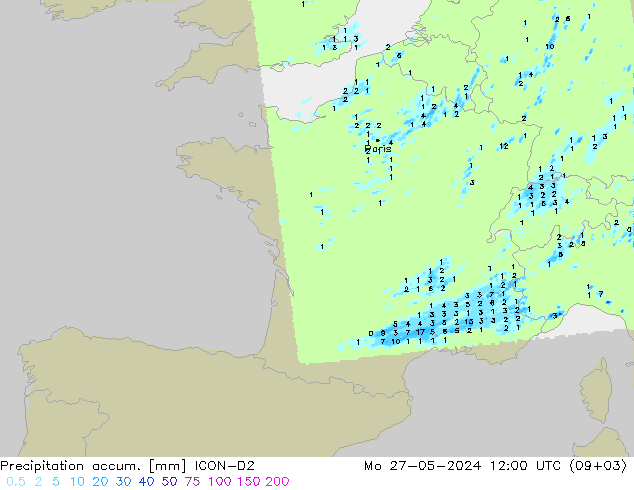 Precipitation accum. ICON-D2  27.05.2024 12 UTC