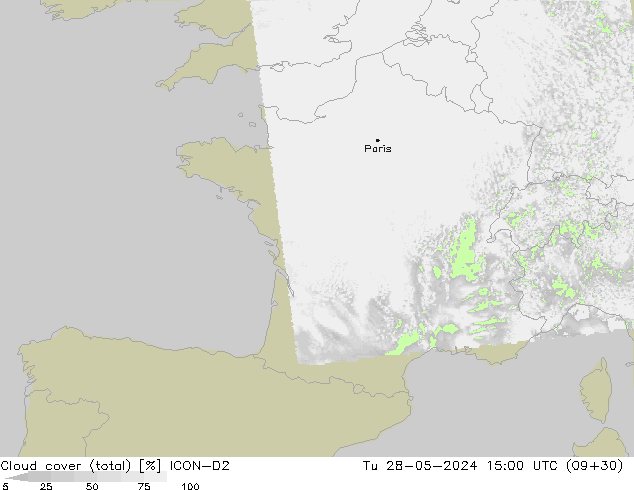 Bewolking (Totaal) ICON-D2 di 28.05.2024 15 UTC