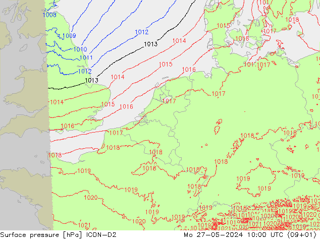 地面气压 ICON-D2 星期一 27.05.2024 10 UTC