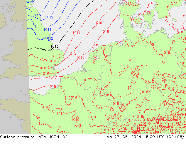 Surface pressure ICON-D2 Mo 27.05.2024 15 UTC