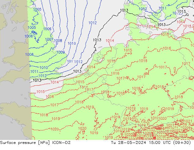 Surface pressure ICON-D2 Tu 28.05.2024 15 UTC