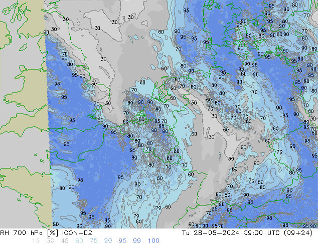 RH 700 hPa ICON-D2  28.05.2024 09 UTC