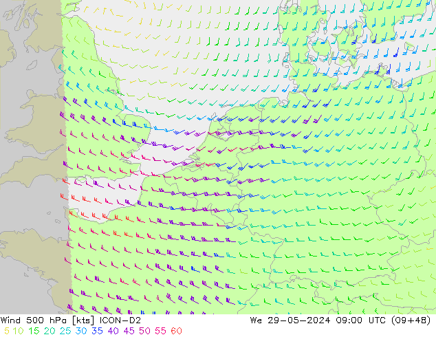 Wind 500 hPa ICON-D2 wo 29.05.2024 09 UTC