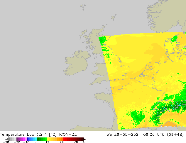 Темпер. мин. (2т) ICON-D2 ср 29.05.2024 09 UTC