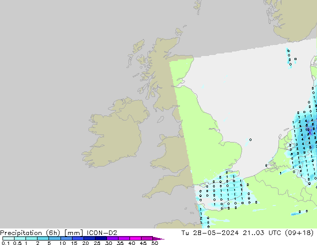 Totale neerslag (6h) ICON-D2 di 28.05.2024 03 UTC