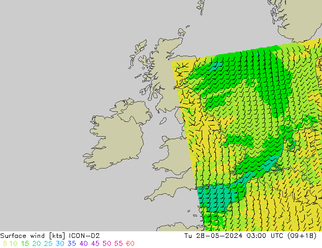 Bodenwind ICON-D2 Di 28.05.2024 03 UTC